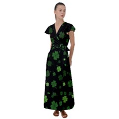 St Patricks Day Flutter Sleeve Maxi Dress