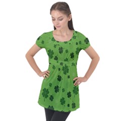 St Patricks Day Puff Sleeve Tunic Top by Valentinaart