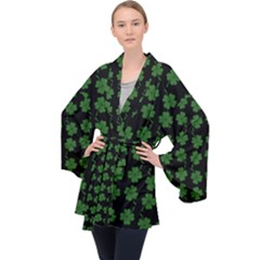 St Patricks Day Long Sleeve Velvet Kimono  by Valentinaart