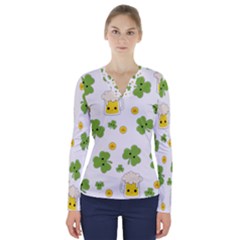 St Patricks Day V-neck Long Sleeve Top by Valentinaart