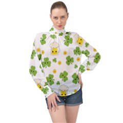 St Patricks Day High Neck Long Sleeve Chiffon Top by Valentinaart