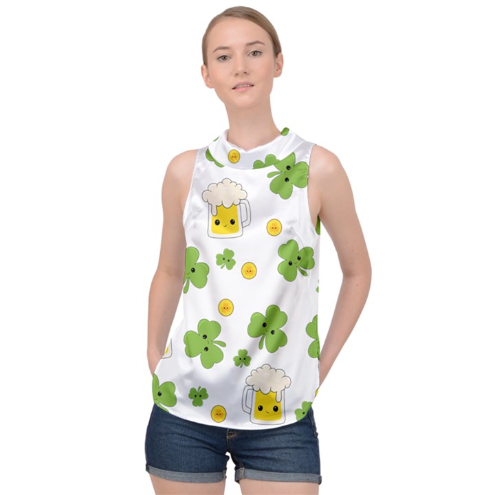 St patricks day High Neck Satin Top