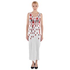 Red And White Matrix Patterned Design Fitted Maxi Dress by dflcprintsclothing