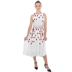 Red And White Matrix Patterned Design Midi Tie-back Chiffon Dress by dflcprintsclothing