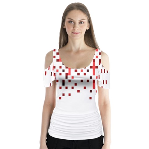 Red And White Matrix Patterned Design Butterfly Sleeve Cutout Tee  by dflcprintsclothing