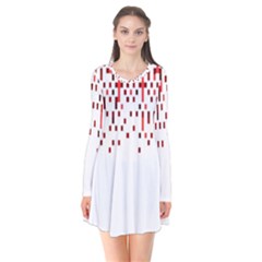 Red And White Matrix Patterned Design Long Sleeve V-neck Flare Dress by dflcprintsclothing