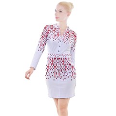 Red And White Matrix Patterned Design Button Long Sleeve Dress by dflcprintsclothing