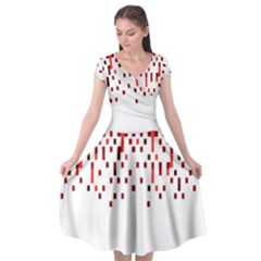 Red And White Matrix Patterned Design Cap Sleeve Wrap Front Dress