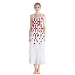 Red And White Matrix Patterned Design Button Up Chiffon Maxi Dress by dflcprintsclothing