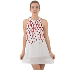 Red And White Matrix Patterned Design Halter Tie Back Chiffon Dress by dflcprintsclothing