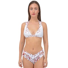 Red And White Matrix Patterned Design Double Strap Halter Bikini Set by dflcprintsclothing