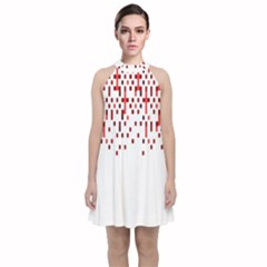 Red And White Matrix Patterned Design Velvet Halter Neckline Dress  by dflcprintsclothing