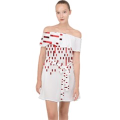 Red And White Matrix Patterned Design Off Shoulder Chiffon Dress