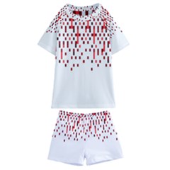 Red And White Matrix Patterned Design Kids  Swim Tee And Shorts Set