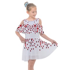 Red And White Matrix Patterned Design Kids  Shoulder Cutout Chiffon Dress