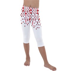 Red And White Matrix Patterned Design Kids  Lightweight Velour Capri Leggings  by dflcprintsclothing