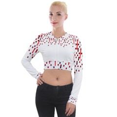 Red And White Matrix Patterned Design Long Sleeve Cropped Velvet Jacket by dflcprintsclothing