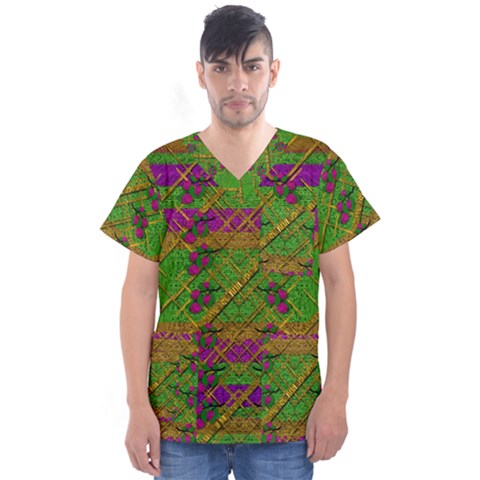 Sakura  Branches A Gift Of Love Men s V-neck Scrub Top by pepitasart