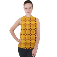 Digital Illusion Mock Neck Chiffon Sleeveless Top