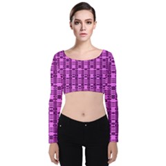 Digital Violet Velvet Long Sleeve Crop Top by Sparkle