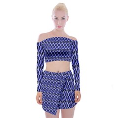 Blue Diamonds Off Shoulder Top With Mini Skirt Set by Sparkle