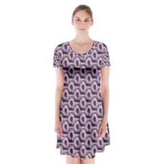 Flowers Pattern Short Sleeve V-neck Flare Dress by Sparkle