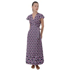 Flowers Pattern Flutter Sleeve Maxi Dress by Sparkle