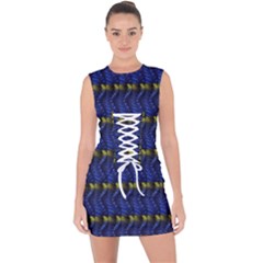 Blue Illusion Lace Up Front Bodycon Dress