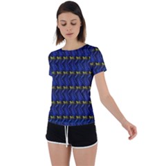 Blue Illusion Back Circle Cutout Sports Tee