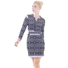 Optical Illusion Button Long Sleeve Dress by Sparkle