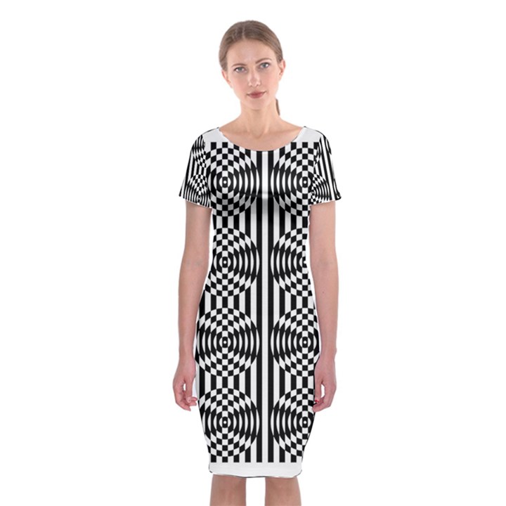 Optical Illusion Classic Short Sleeve Midi Dress