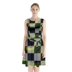 Digital Checkboard Sleeveless Waist Tie Chiffon Dress by Sparkle