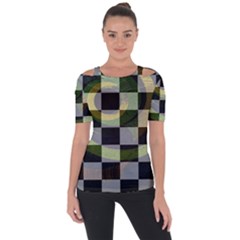 Digital Checkboard Shoulder Cut Out Short Sleeve Top by Sparkle