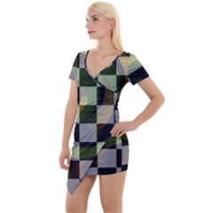 Digital Checkboard Short Sleeve Asymmetric Mini Dress by Sparkle