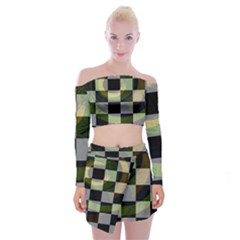 Digital Checkboard Off Shoulder Top With Mini Skirt Set by Sparkle