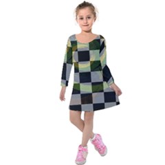 Digital Checkboard Kids  Long Sleeve Velvet Dress by Sparkle