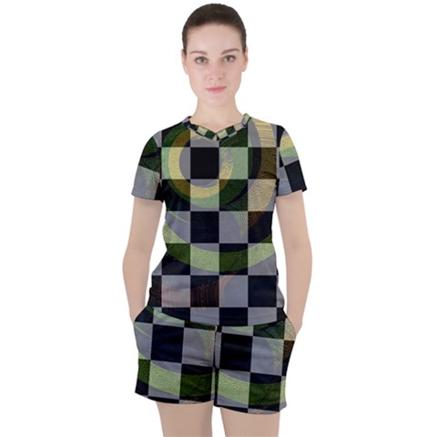 Digital Checkboard Women s Tee And Shorts Set by Sparkle