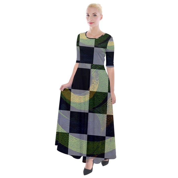 Digital Checkboard Half Sleeves Maxi Dress