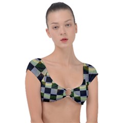 Digital Checkboard Cap Sleeve Ring Bikini Top by Sparkle