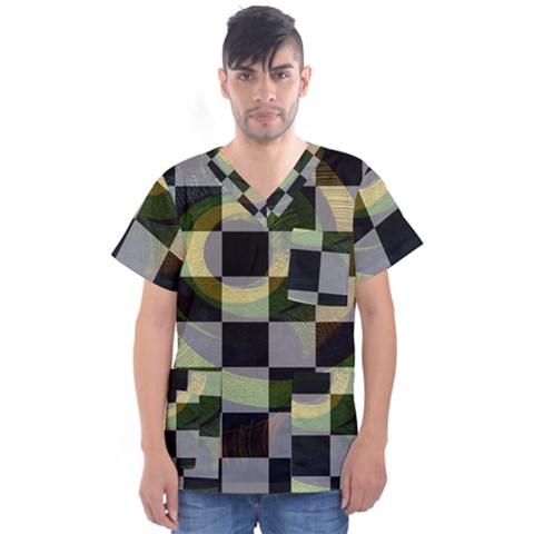 Circle Checks Men s V-neck Scrub Top by Sparkle