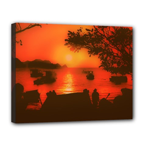 Sunset At Caribbean Bay Of Taganga Colombia Canvas 14  X 11  (stretched) by dflcprintsclothing