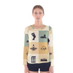 Egyptian Flat Style Icons Women s Long Sleeve Tee