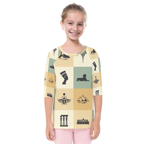 Egyptian Flat Style Icons Kids  Quarter Sleeve Raglan Tee by Wegoenart