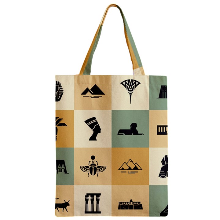 Egyptian Flat Style Icons Zipper Classic Tote Bag