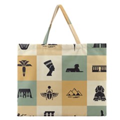 Egyptian Flat Style Icons Zipper Large Tote Bag by Wegoenart