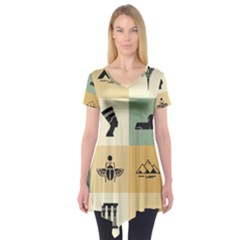 Egyptian Flat Style Icons Short Sleeve Tunic  by Wegoenart