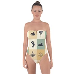 Egyptian Flat Style Icons Tie Back One Piece Swimsuit by Wegoenart