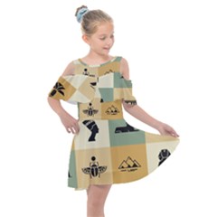 Egyptian Flat Style Icons Kids  Shoulder Cutout Chiffon Dress by Wegoenart