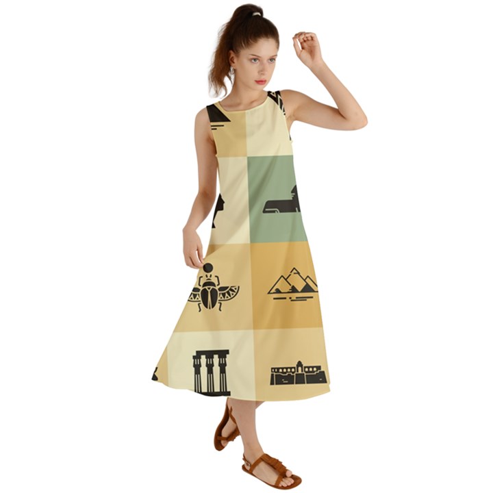 Egyptian Flat Style Icons Summer Maxi Dress