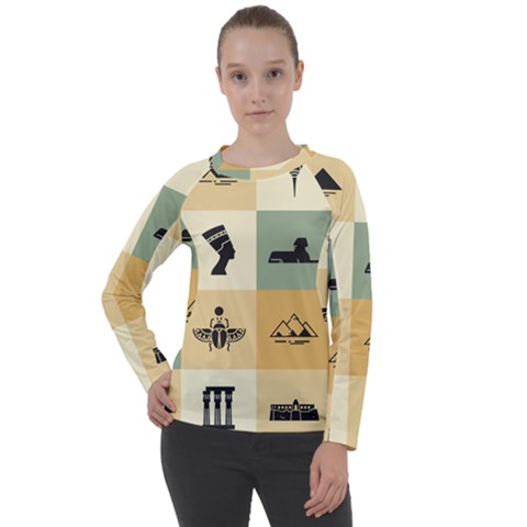 Egyptian Flat Style Icons Women s Long Sleeve Raglan Tee by Wegoenart